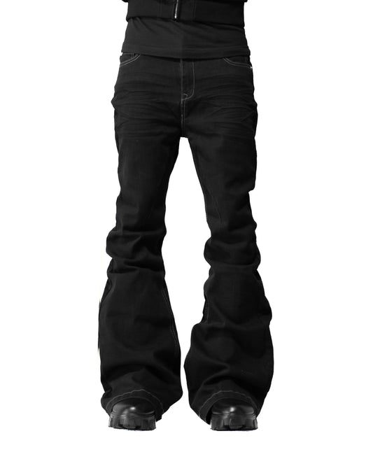 -SET- FLARED BLACK STRETCH PANTS & CROPPED FUR BLACK HOODIE