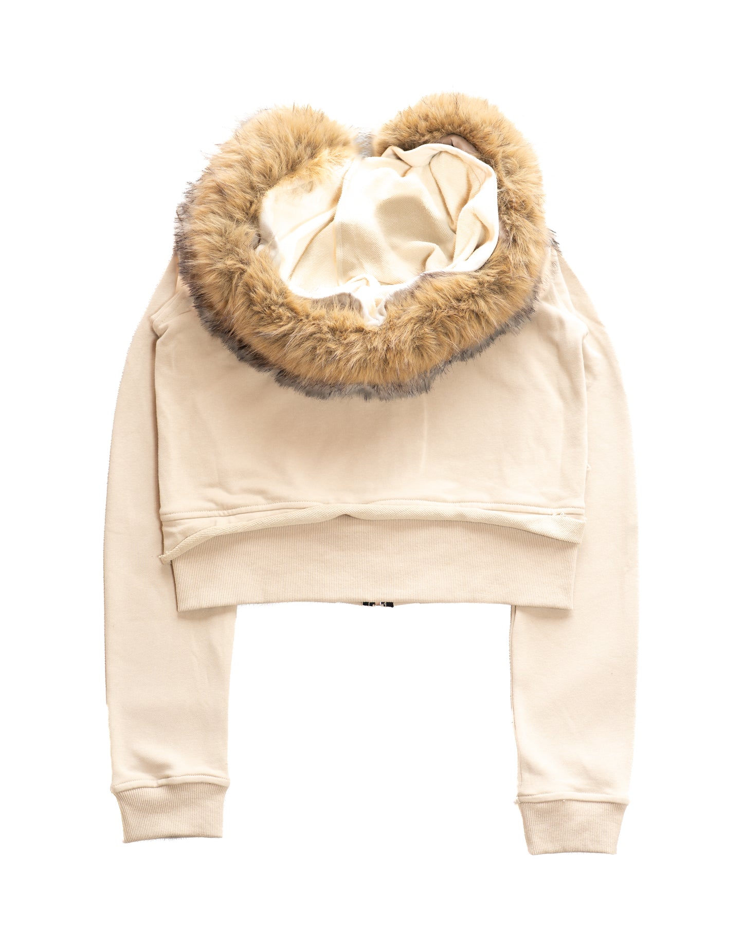 “CROPPED FUR BEIGE HOODIE”