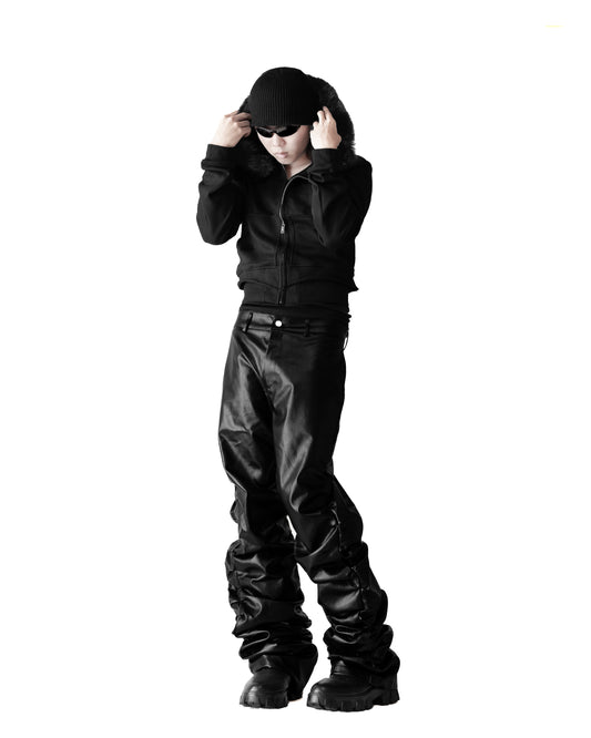 LONG LEATHER GATHERED PANTS