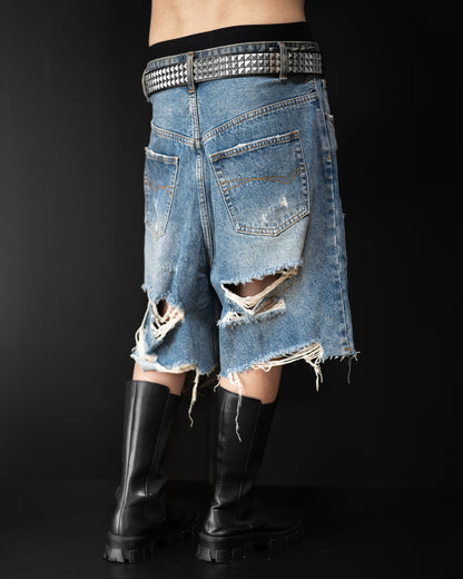 BLUE DAMAGE DENIM SHORTS