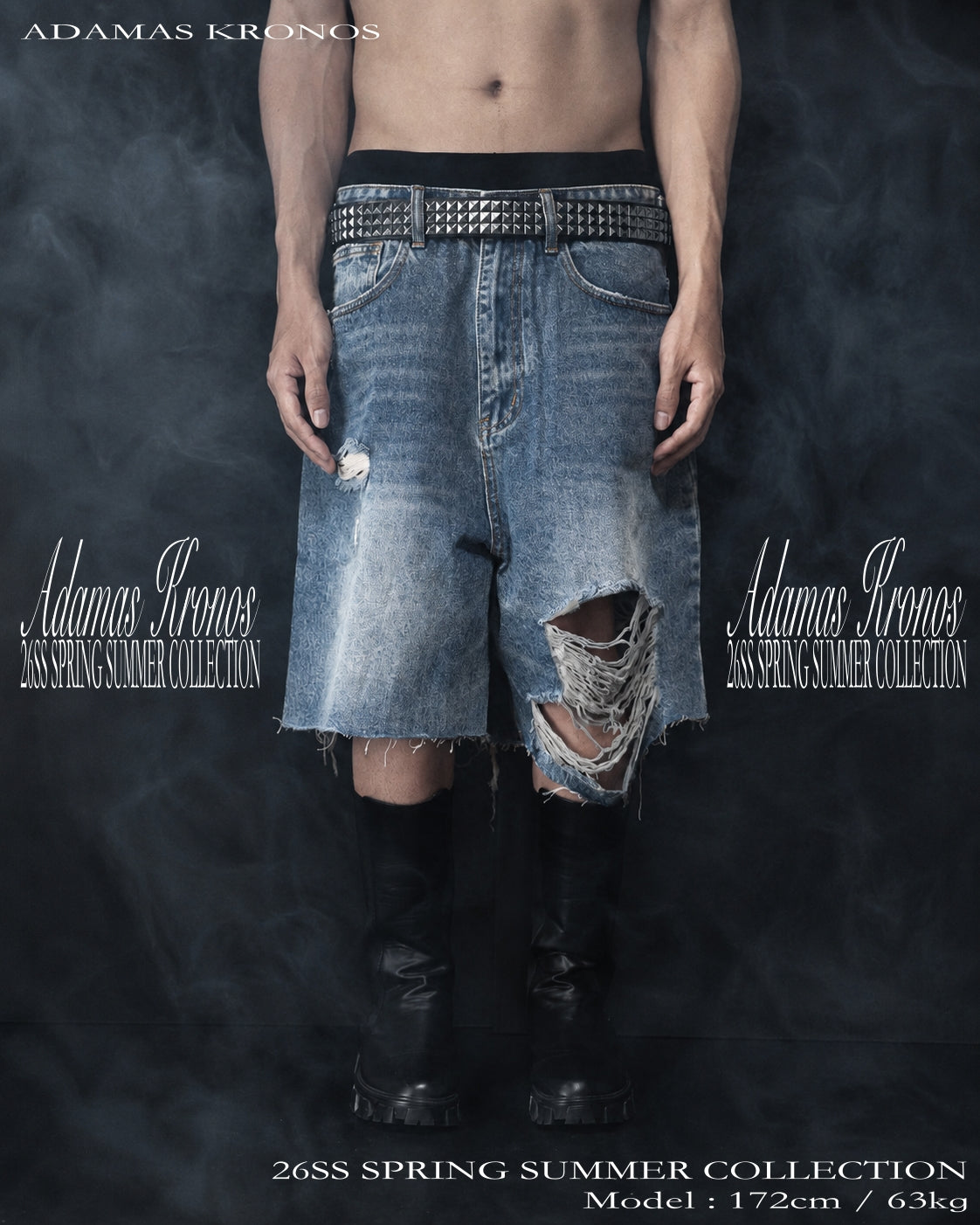 BLUE DAMAGE DENIM SHORTS