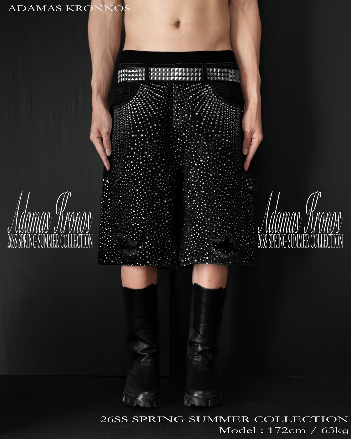 BLACK RHINESTONE DAMAGE DENIM SHORTS