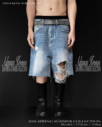BLUE DAMAGE DENIM SHORTS