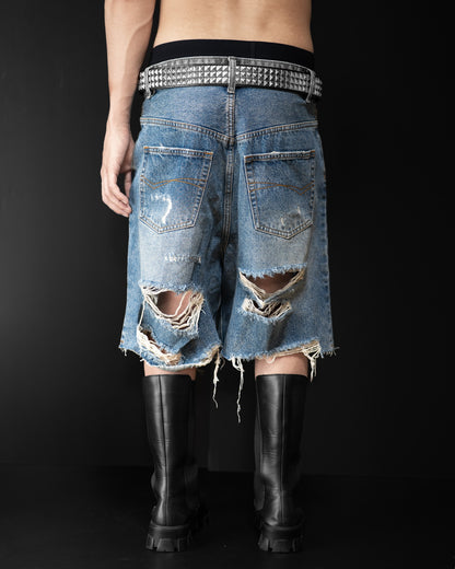 BLUE DAMAGE DENIM SHORTS