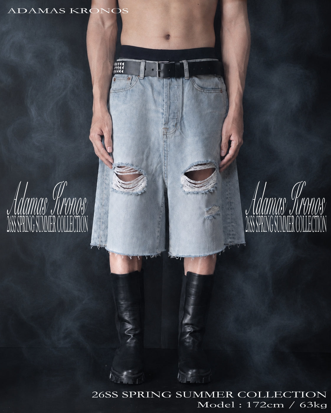 ICE BLUE DAMAGE DENIM SHORTS