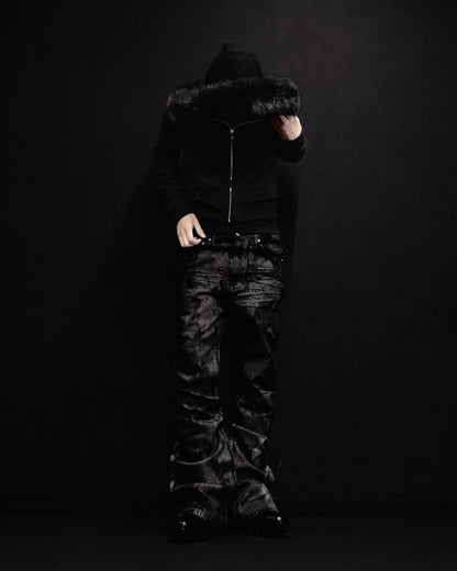 GLOSS BLACK FLARE PANTS