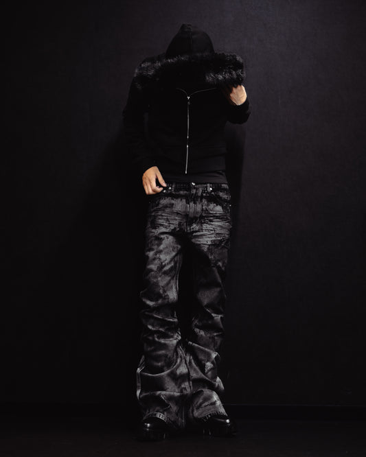 GLOSS BLACK FLARE PANTS