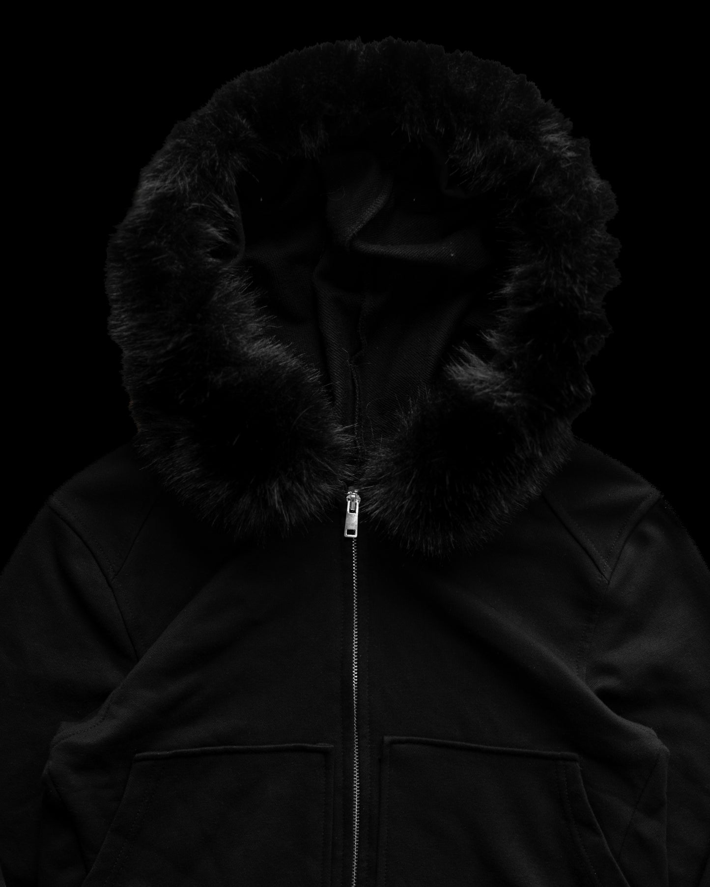“CROPPED FUR BLACK HOODIE”