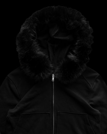 -SET- GLOSS BLACK FLARE PANTS & CROPPED FUR BLACK HOODIE