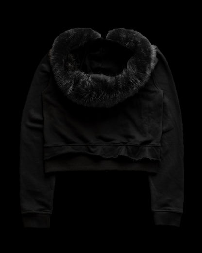 -SET- GLOSS BLACK FLARE PANTS & CROPPED FUR BLACK HOODIE