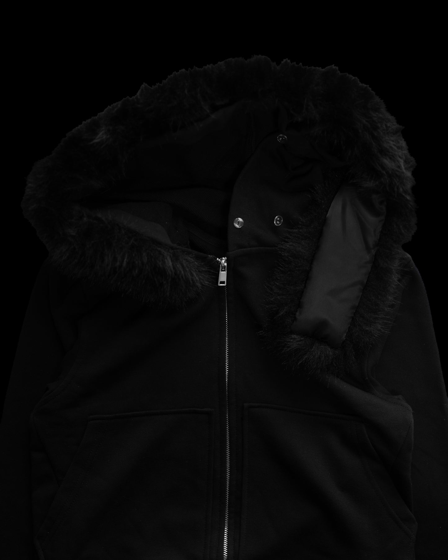 “CROPPED FUR BLACK HOODIE”