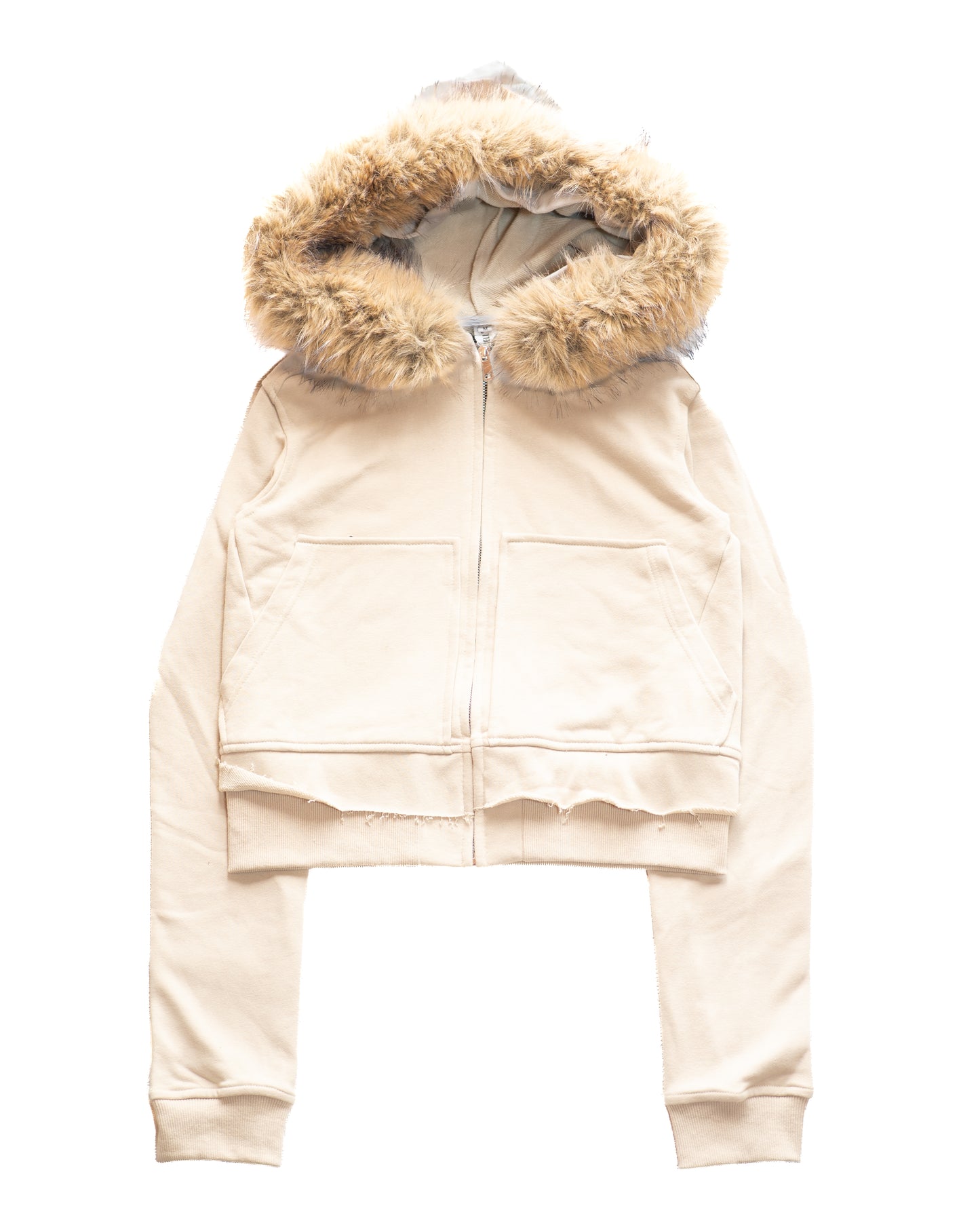 “CROPPED FUR BEIGE HOODIE”