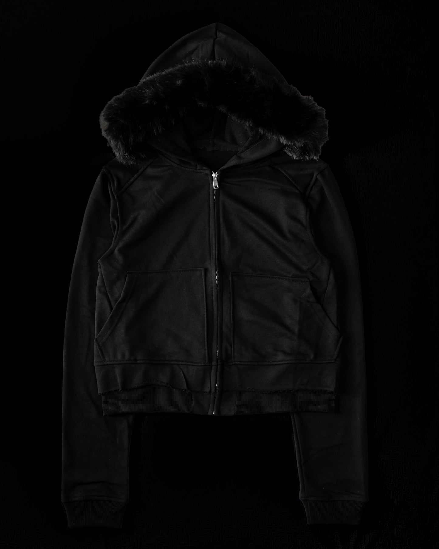 “CROPPED FUR BLACK HOODIE”