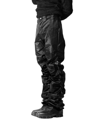 LONG LEATHER GATHERED PANTS