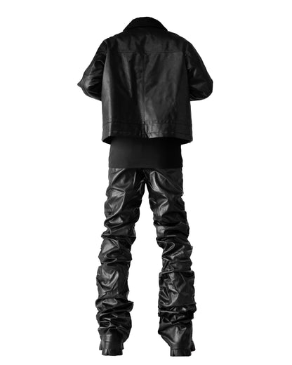 LONG LEATHER GATHERED PANTS