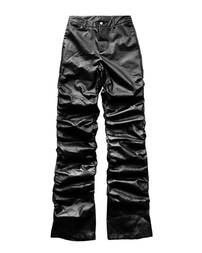 LONG LEATHER GATHERED PANTS
