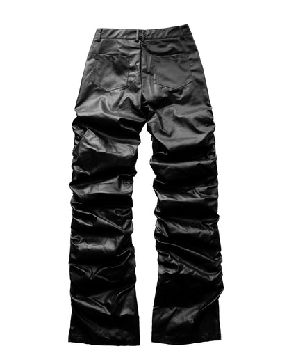 LONG LEATHER GATHERED PANTS