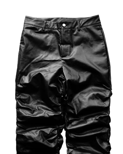 LONG LEATHER GATHERED PANTS