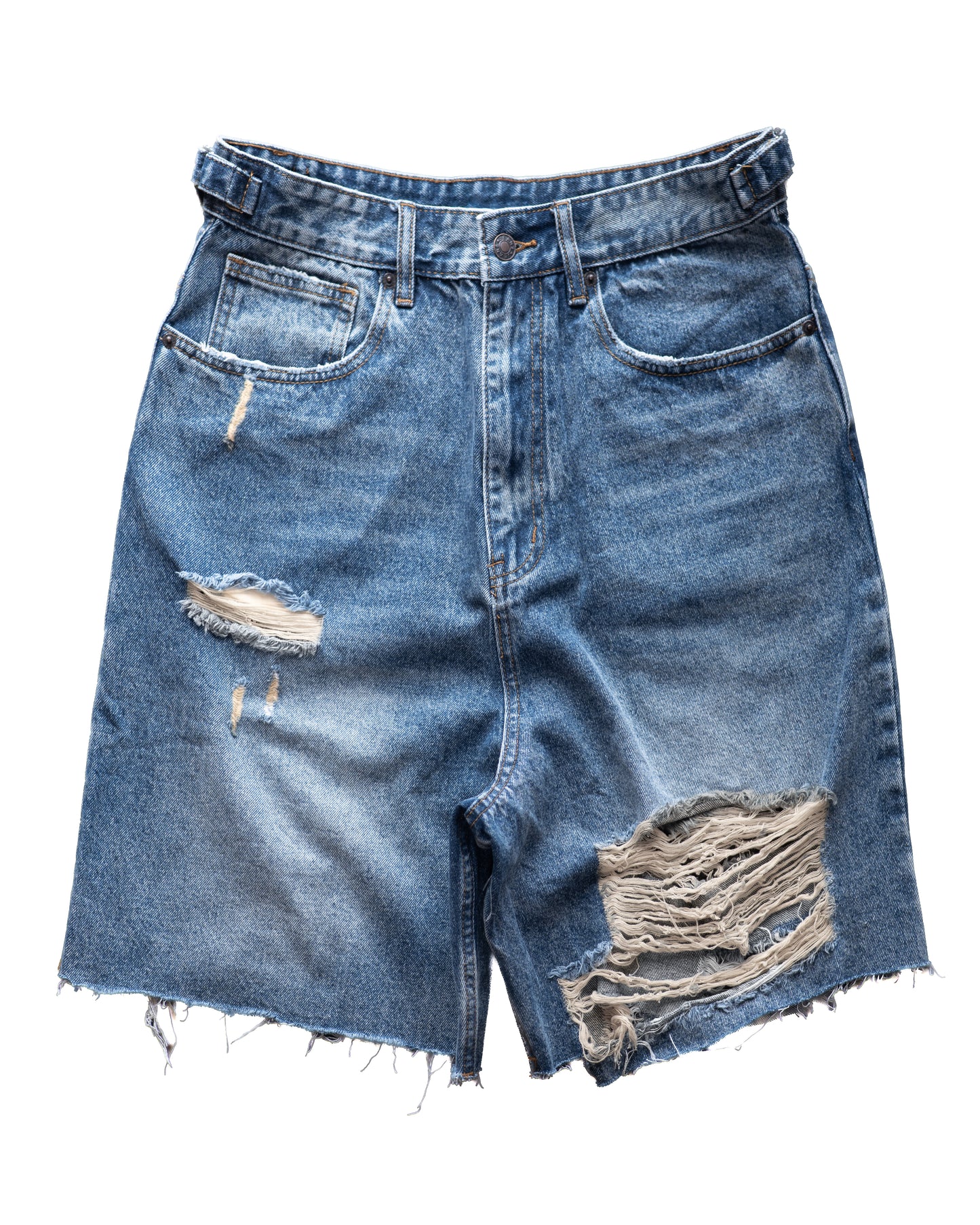 BLUE DAMAGE DENIM SHORTS