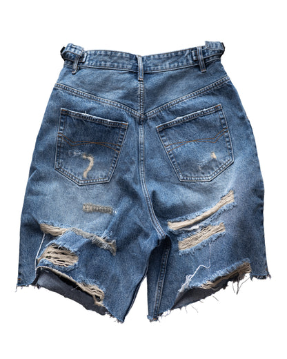 BLUE DAMAGE DENIM SHORTS