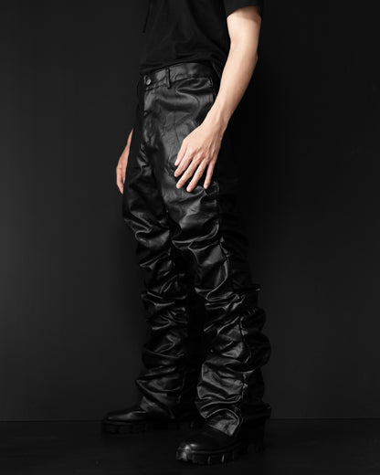LONG LEATHER GATHERED PANTS