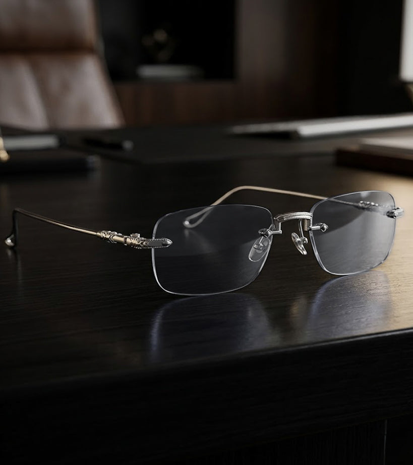 SILVER RIMLESS GLASSES
